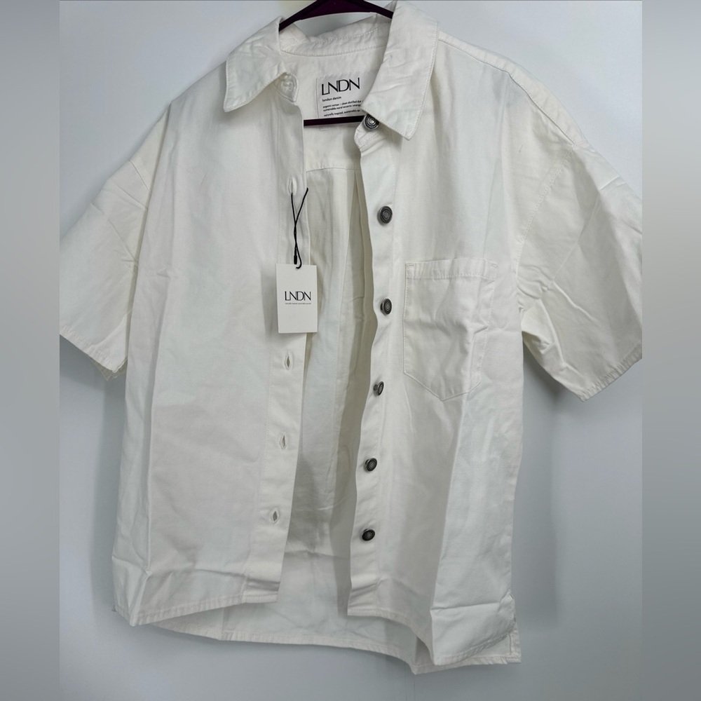 LNDN Landon White Denim Button Front Shirt Jacket NWT Size XS